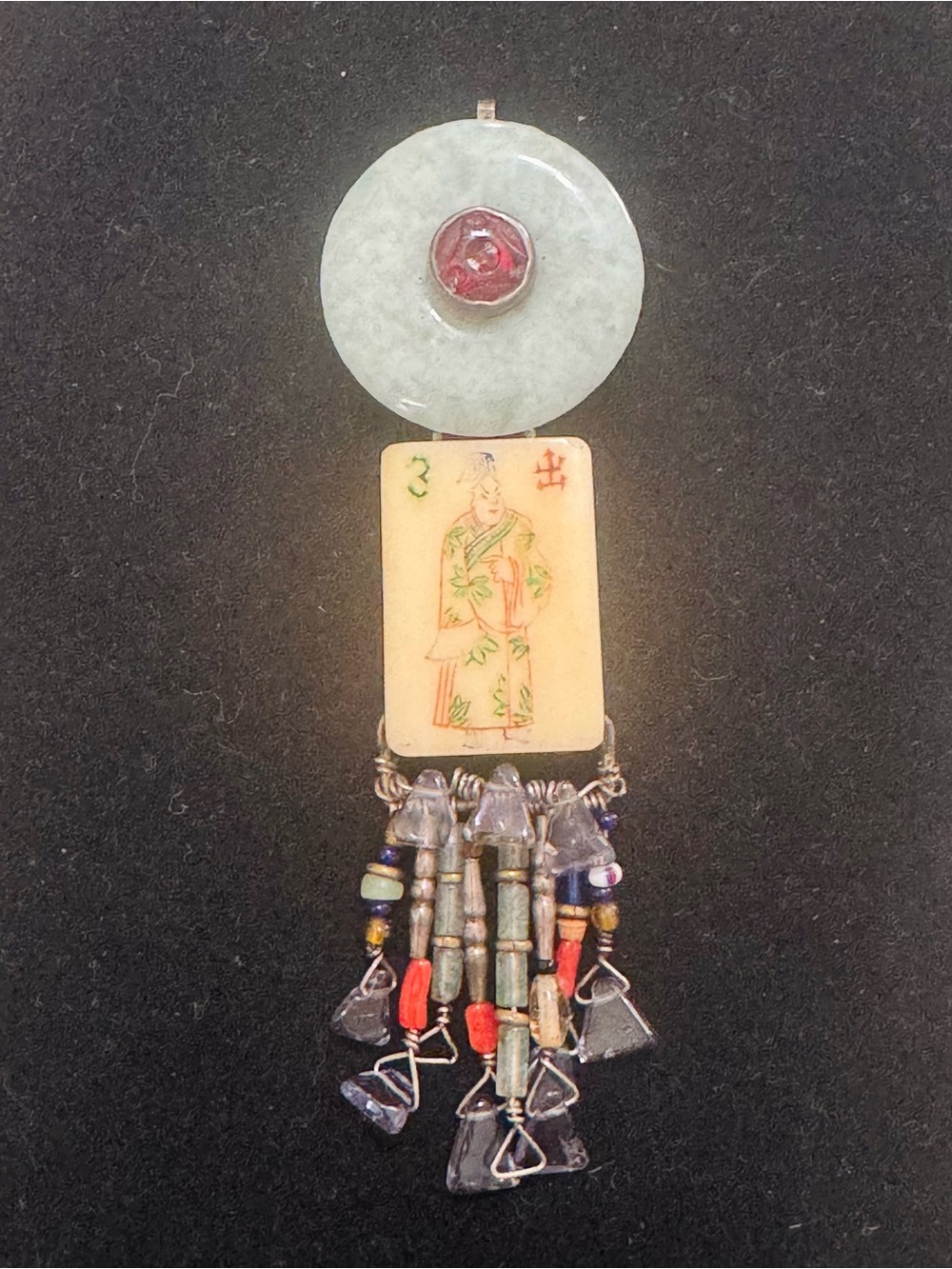 Vintage Jade Pendant Brooch with different Stones in Silver